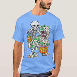 Skeleton Riding Mummy Dinosaur T Rex Halloween Spa T-Shirt