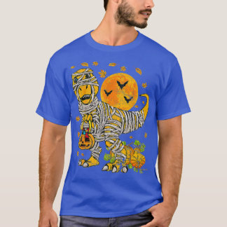 Skeleton Riding Mummy Dinosaur T Rex Halloween Spa T-Shirt