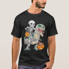 Skeleton Riding Mummy Dinosaur T rex Halloween Spa T-Shirt