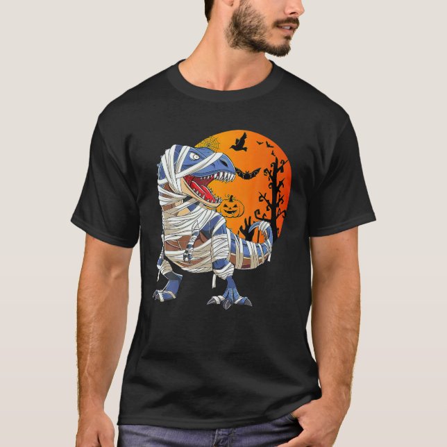 Skeleton Riding Mummy Dinosaur T Rex Halloween Spa T-Shirt (Vorderseite)