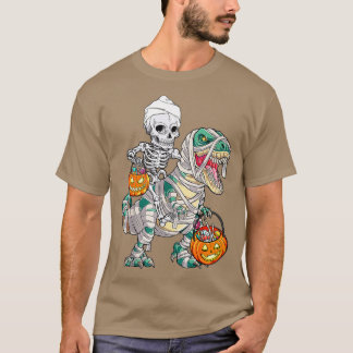 Skeleton Riding Mummy Dinosaur T Rex Halloween Spa T-Shirt