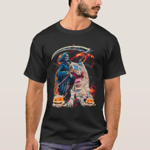 Skeleton Riding Mummy Dinosaur T Rex Halloween Spa T-Shirt