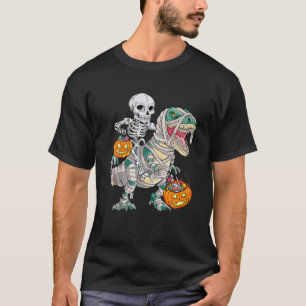 Skeleton Riding Mummy Dinosaur T Rex Halloween Spa T-Shirt