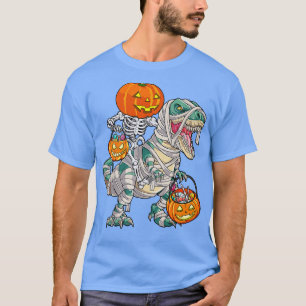 Skeleton Riding Mummy Dinosaur T rex Halloween Spa T-Shirt