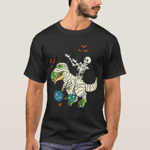 Skeleton Riding Mummy Dinosaur T rex Halloween T-Shirt