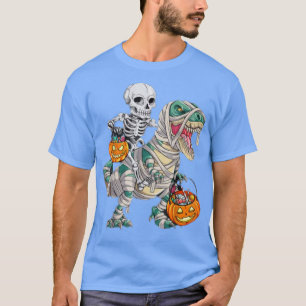 Skeleton Riding Mummy Dinosaur T rex Pumpkin Funny T-Shirt