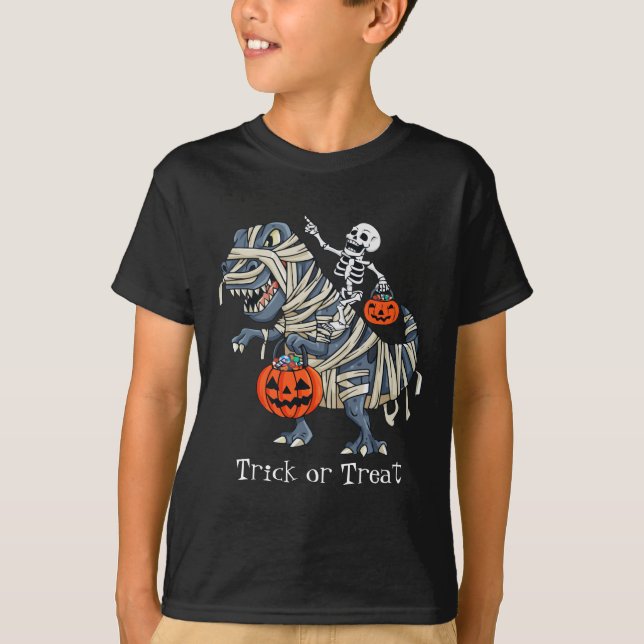 Skeleton Riding Mummy Dinosaur T Rex T-Shirt (Vorderseite)