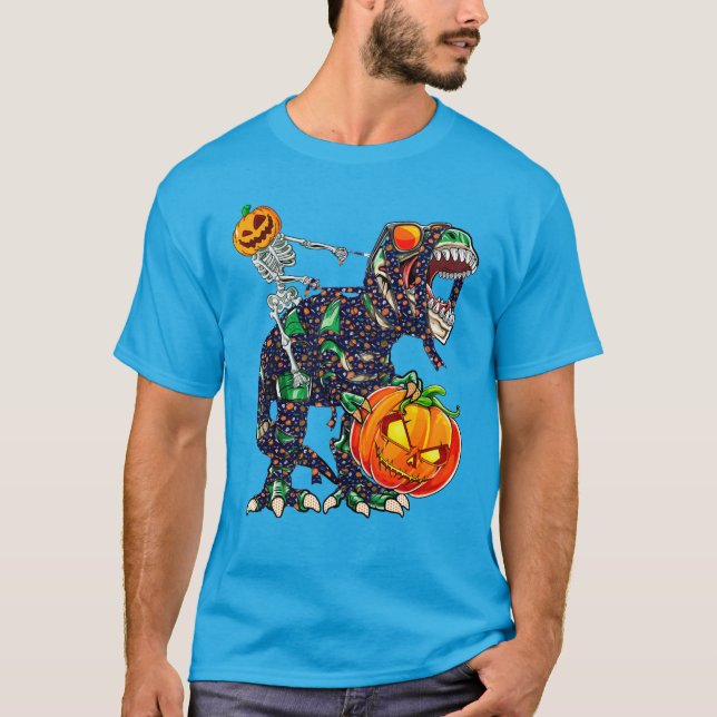 Skeleton Riding Mummy Dinosaur T Rex T-Shirt (Vorderseite)