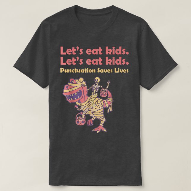 Skeleton Riding Mummy Dinosaurier essen wir Kinder T-Shirt (Design vorne)