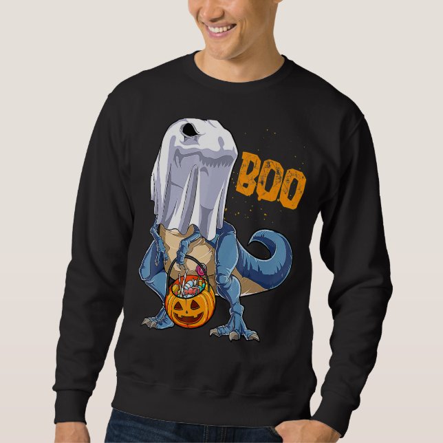 Skeleton Riding Mummy Dinosaurier rex Halloween Pu Sweatshirt (Vorderseite)