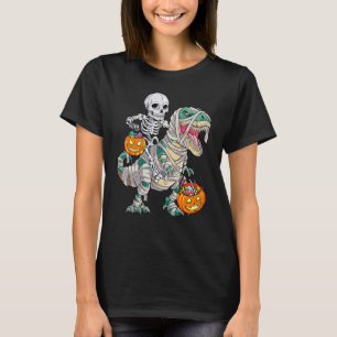 Skeleton Riding Mummy Dinosaurier rex Halloween Pu T-Shirt