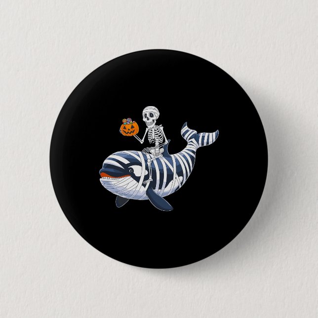 Skeleton Riding Mummy Orca Halloween Candy Whale Button (Vorderseite)