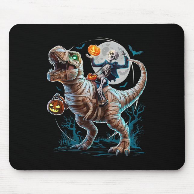 Skeleton Riding Mummy Pumpkin T Rex Dinosaur Funny Mousepad (Vorne)