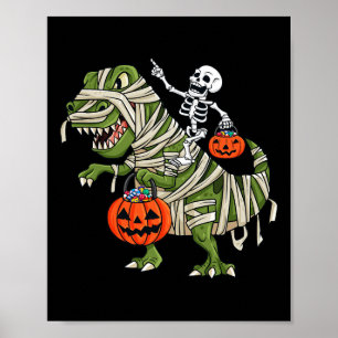 Skeleton Riding Mummy T Rex Halloween Boys Girls K Poster