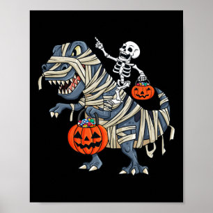 Skeleton Riding Mummy T Rex Halloween Boys Girls K Poster