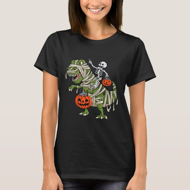 Skeleton Riding Mummy T Rex Halloween Boys Girls K T-Shirt (Vorderseite)