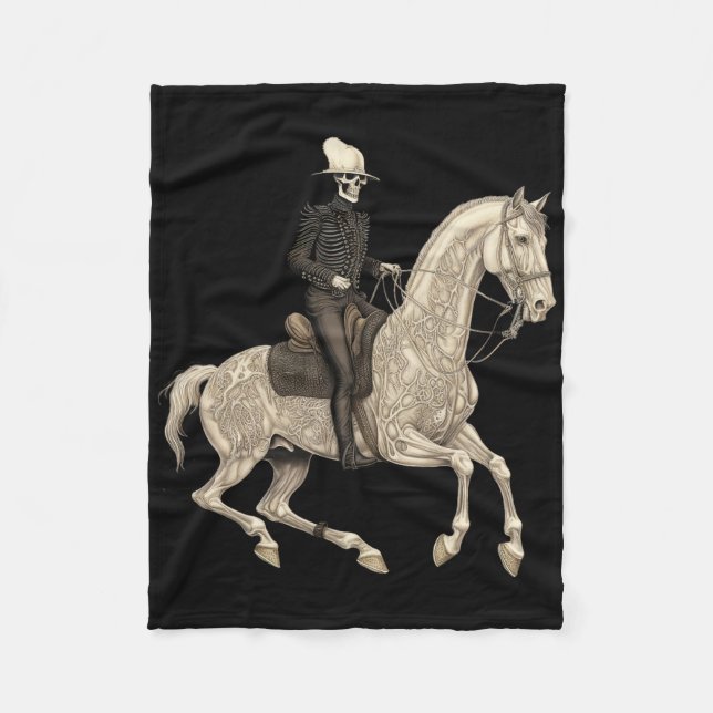 Skeleton Riding Pferd Cowboy Horse Lover Halloween Fleecedecke (Vorderseite)