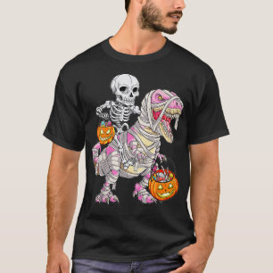 Skeleton Riding Pink Mummy Dinosaur T rex Hallowee T-Shirt