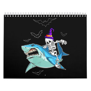 Skeleton Riding Shark Funny - Crazy Halloween Gesc Kalender