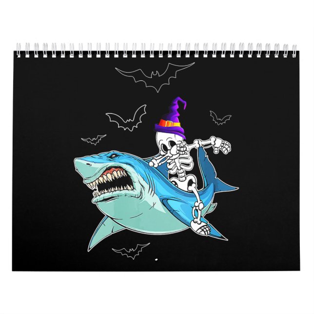 Skeleton Riding Shark Funny - Crazy Halloween Gesc Kalender (Titelbild)