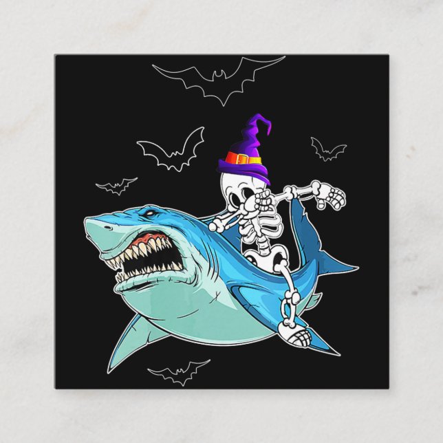 Skeleton Riding Shark Funny - Crazy Halloween Gesc Quadratische Visitenkarte (Vorderseite)