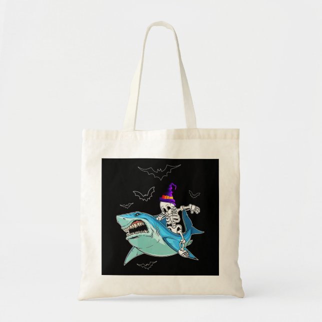 Skeleton Riding Shark Funny - Crazy Halloween Gesc Tragetasche (Vorne)