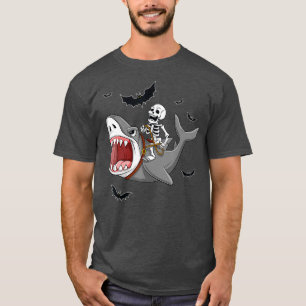 Skeleton Riding Shark Funny Halloween Boys Girls T-Shirt