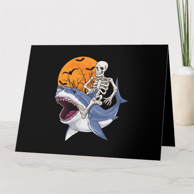 Skeleton Riding Shark Funny Halloween Costume Boys Karte (Vorderseite)