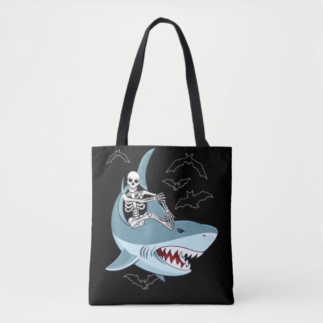 Skeleton Riding Shark Funny Halloween Geschenke (Vorderseite)