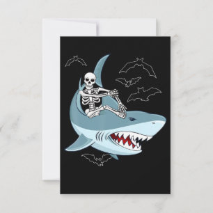 Skeleton Riding Shark Funny Halloween Geschenke Einladung