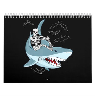 Skeleton Riding Shark Funny Halloween Geschenke Kalender