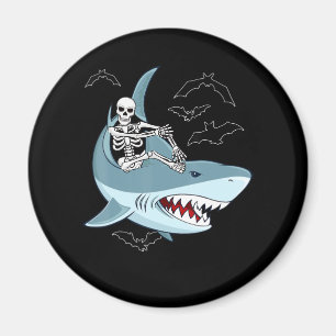 Skeleton Riding Shark Funny Halloween Geschenke Magnet