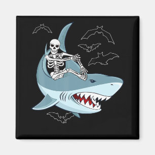 Skeleton Riding Shark Funny Halloween Geschenke Magnet