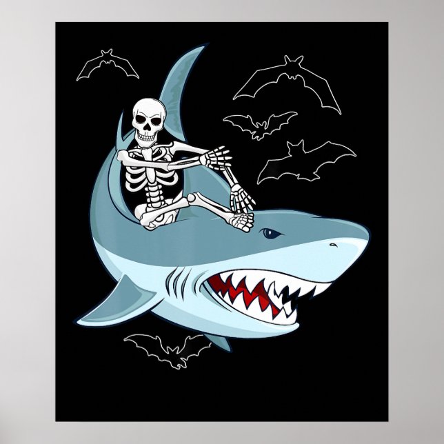 Skeleton Riding Shark Funny Halloween Geschenke Poster (Vorne)