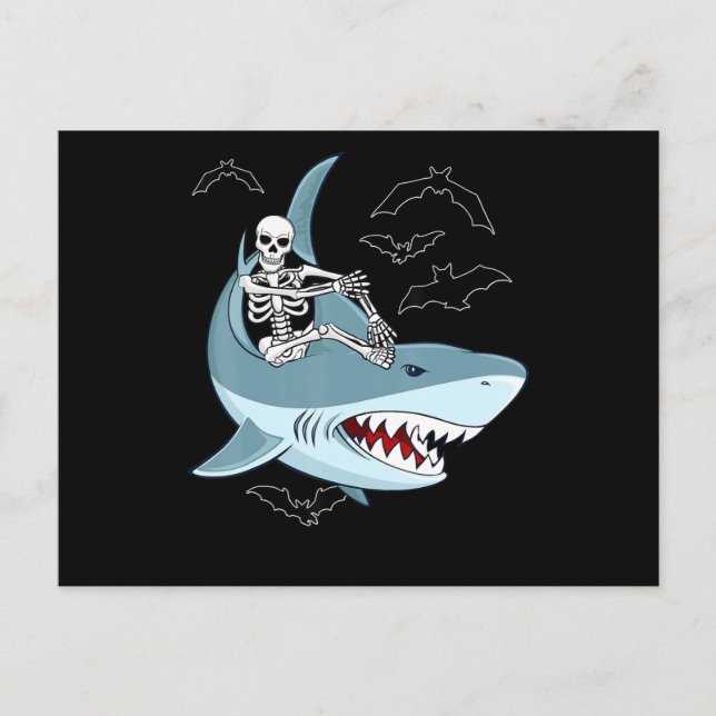 Skeleton Riding Shark Funny Halloween Geschenke Postkarte (Vorderseite)