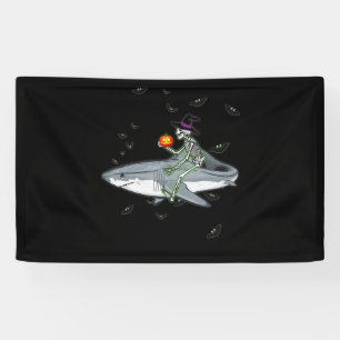 Skeleton Riding Shark - Funny Halloween Shark Gesc Banner
