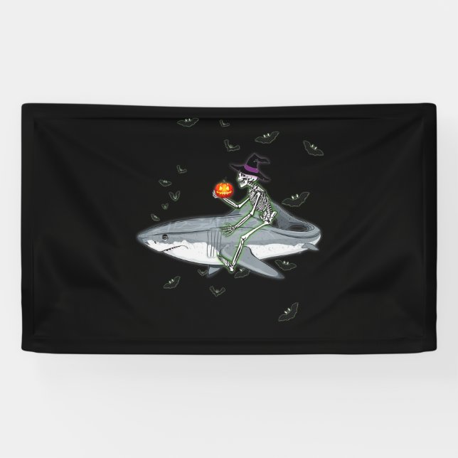 Skeleton Riding Shark - Funny Halloween Shark Gesc Banner (Horizontal)