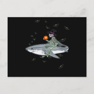 Skeleton Riding Shark - Funny Halloween Shark Gesc Postkarte