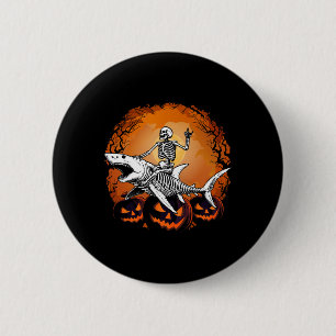 Skeleton Riding Shark Lazy Halloween Anzug Funny Button