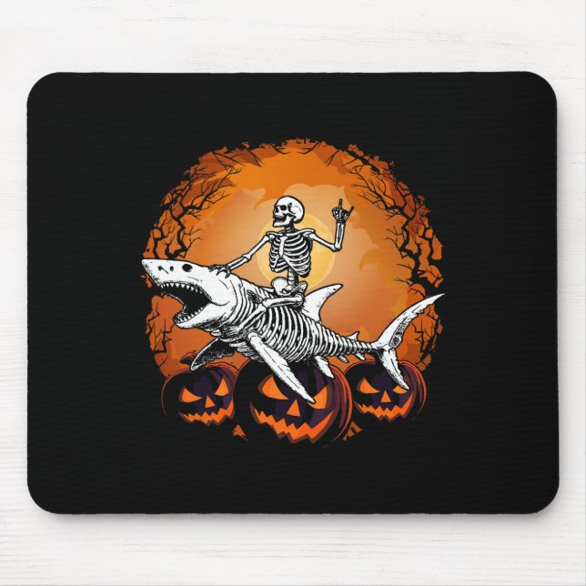 Skeleton Riding Shark Lazy Halloween Anzug Funny Mousepad (Vorne)