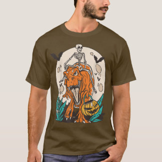 Skeleton Riding T-rex Dinosaur Pumpkin Dino Hallow T-Shirt