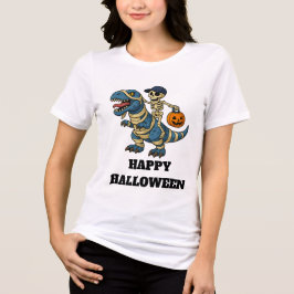 Skeleton Riding T-Rex Halloween Tri-Blend Shirt
