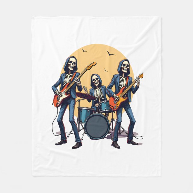 Skeleton Rock Band - Funny Halloween Shirt Fleecedecke (Vorderseite)