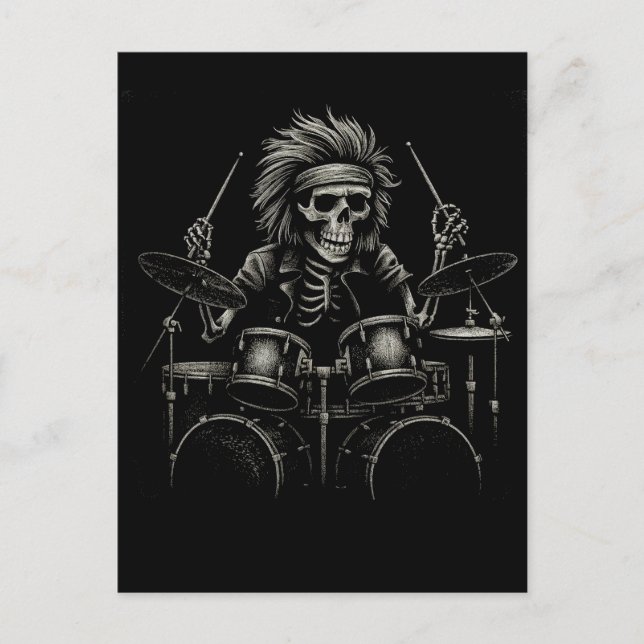 Skeleton Rock Drummer - Spooky Halloween Music Postkarte (Vorderseite)