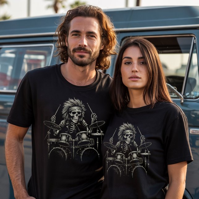 Skeleton Rock Drummer - Spooky Halloween Music T-Shirt (Von Creator hochgeladen)