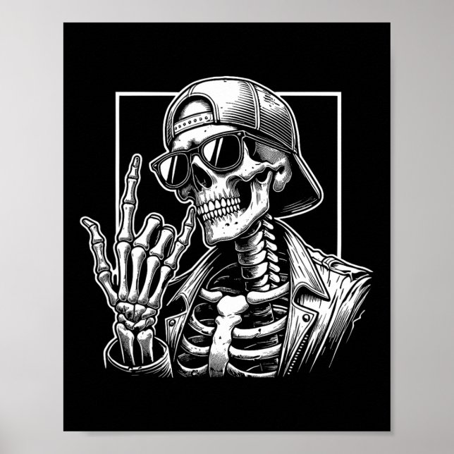 Skeleton Rock Hand Halloween Kostümrocker Cool R Poster (Vorne)