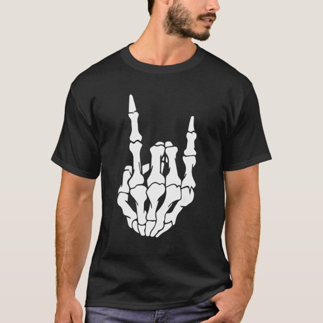 Skeleton Rock Hand Sign Guitar Pick Guitarists Gui T-Shirt (Vorderseite)