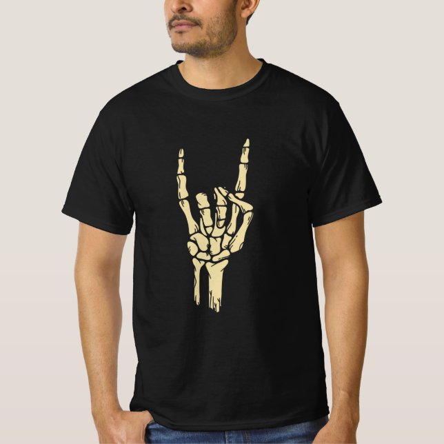 ​Skeleton Rock On Hand Sign Graphic T-Shirt - Goth (Vorderseite)