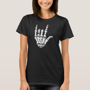 Skeleton Rock Sign Cool Knochen Hand Liebe Ring Ro T-Shirt