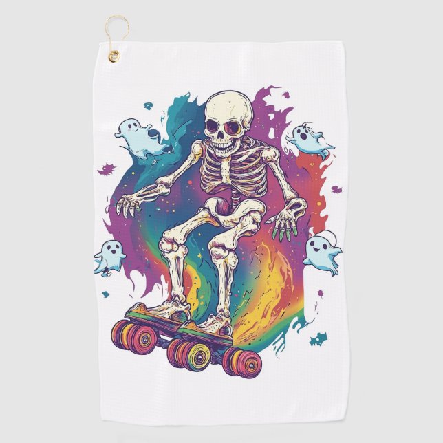 Skeleton Roller Skater Golfhandtuch (Vorderseite)